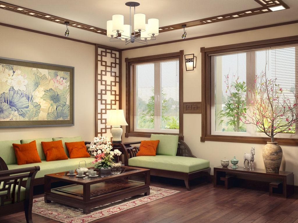 thiết kế phòng khách theo phong cách Việt truyền thống