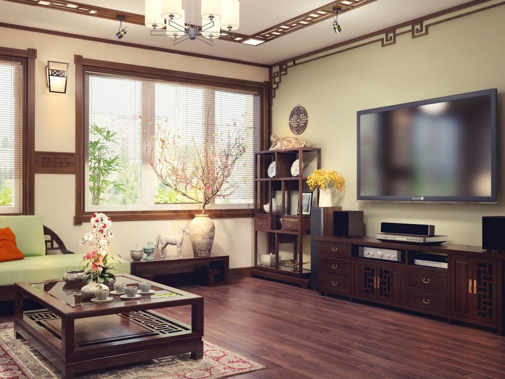 thiết kế phòng khách theo phong cách Việt truyền thống