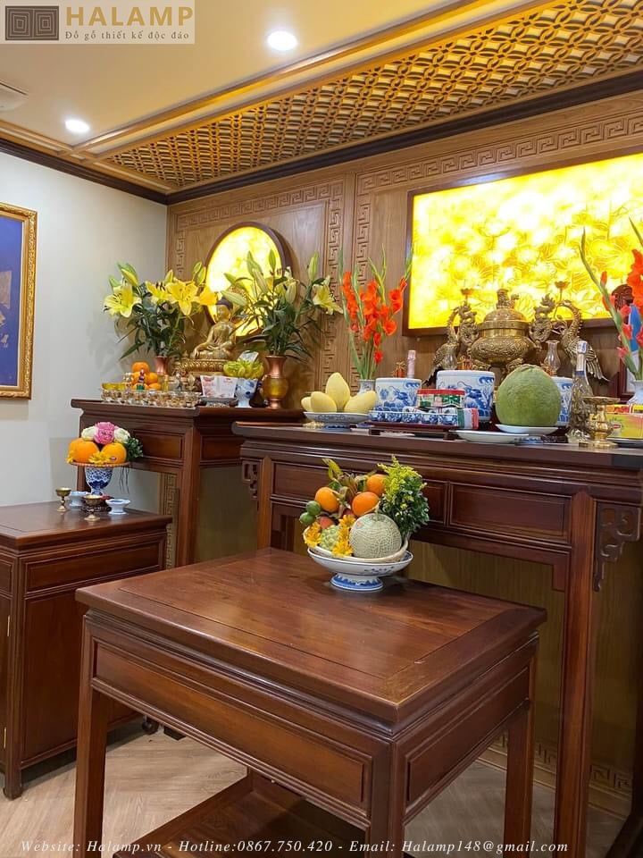 Bộ bàn thờ gỗ Gụ đánh vecni