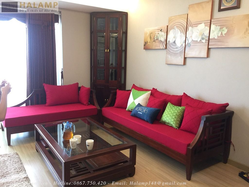 sofa góc gỗ gụ tự nhiên