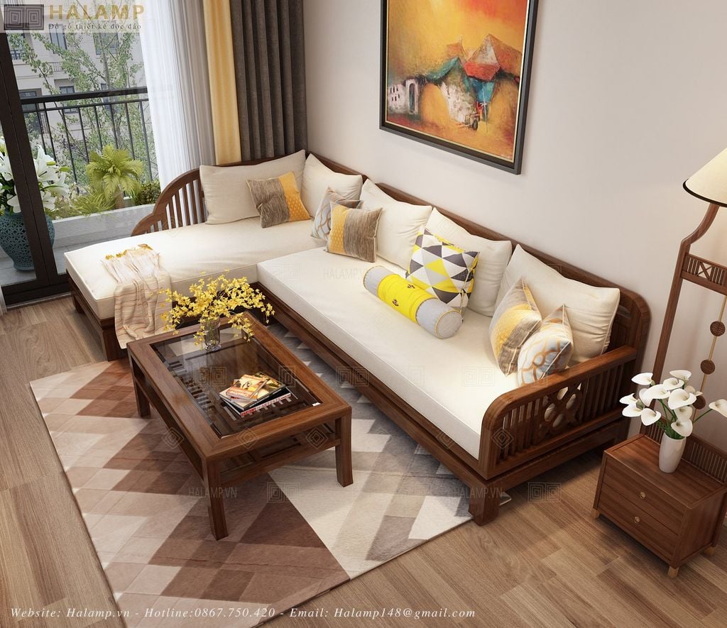 Mẫu sofa góc gỗ tự nhiên đẹp