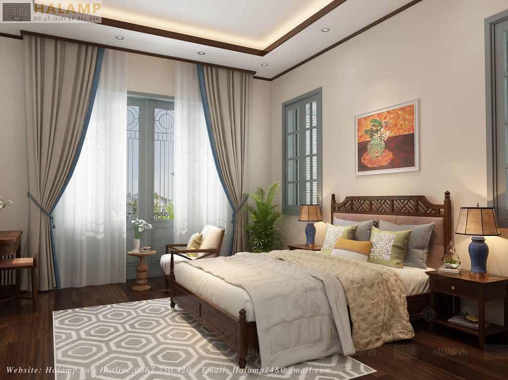 Rèm cửa mầu xám nhạt trong nội thất phong cách Việt