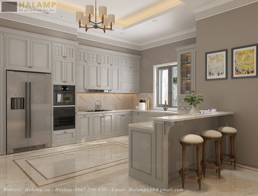 Thiết kế tủ bếp có bàn đảo cho biệt thự