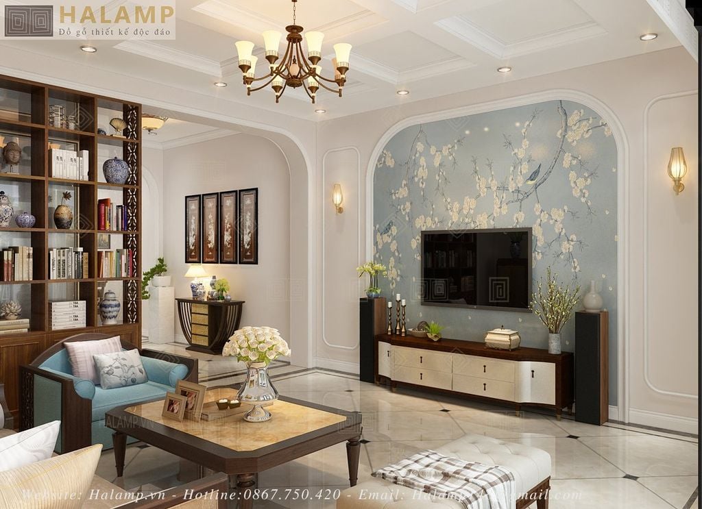 Điểm nhấn phòng khách với kệ ti vi