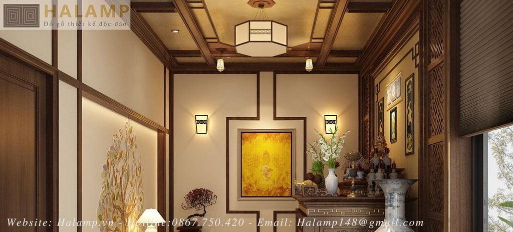 Trang trí trần kết hợp vật liệu