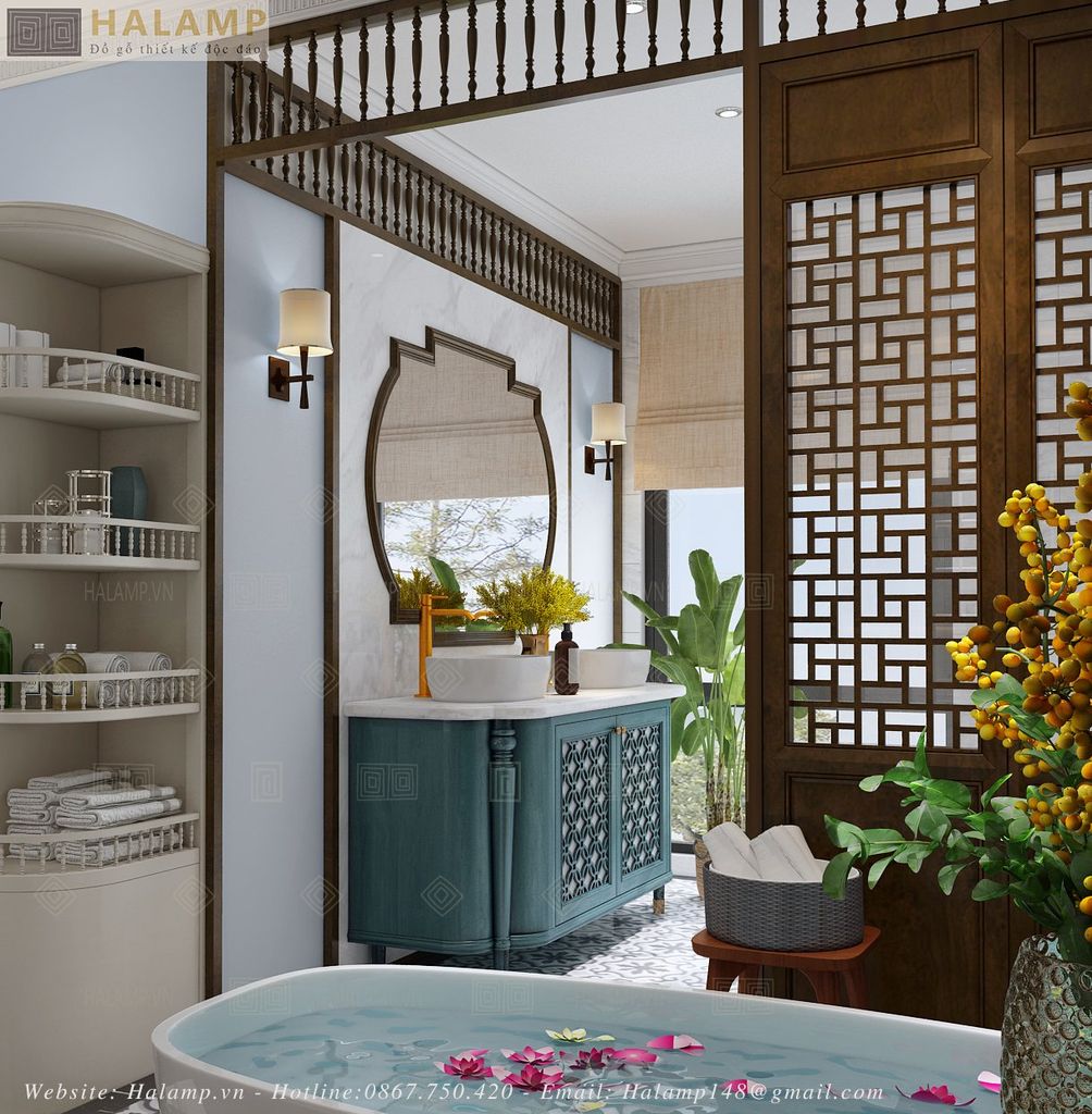 Thiết kế vách ngăn phòng ngủ phong cách indochine