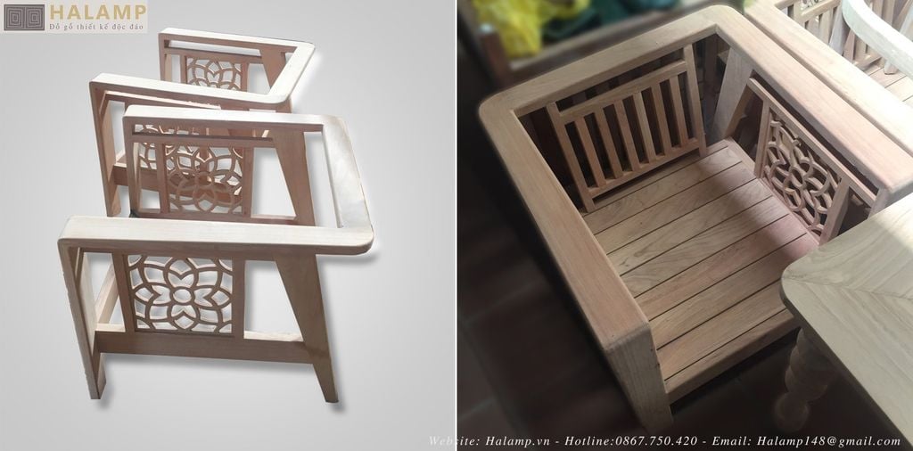 Sofa đơn với chất liệu gỗ Gõ hoàn thiện mộc