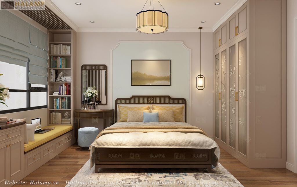 thiết kế nội thất phòng ngủ phong cách indochine