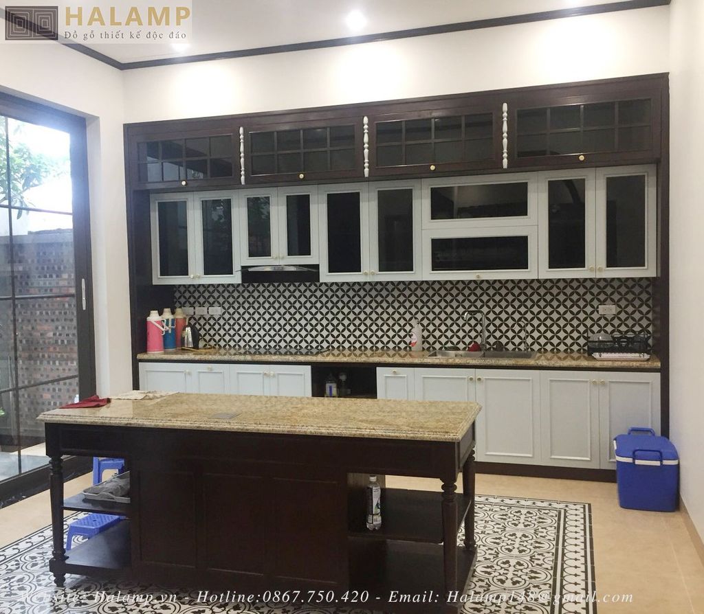 Tủ bếp chữ I thiết kế thi công mang phong cách indochine
