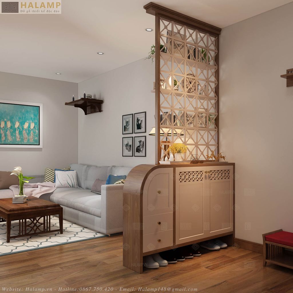 Vách ngăn phòng keert hợp tủ giày