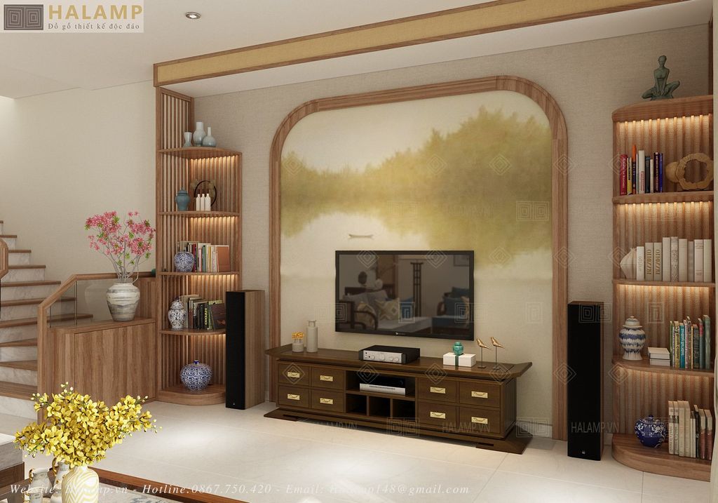 Mẫu kệ ti vi gỗ tự nhiên đẹp cho nhà liền kề