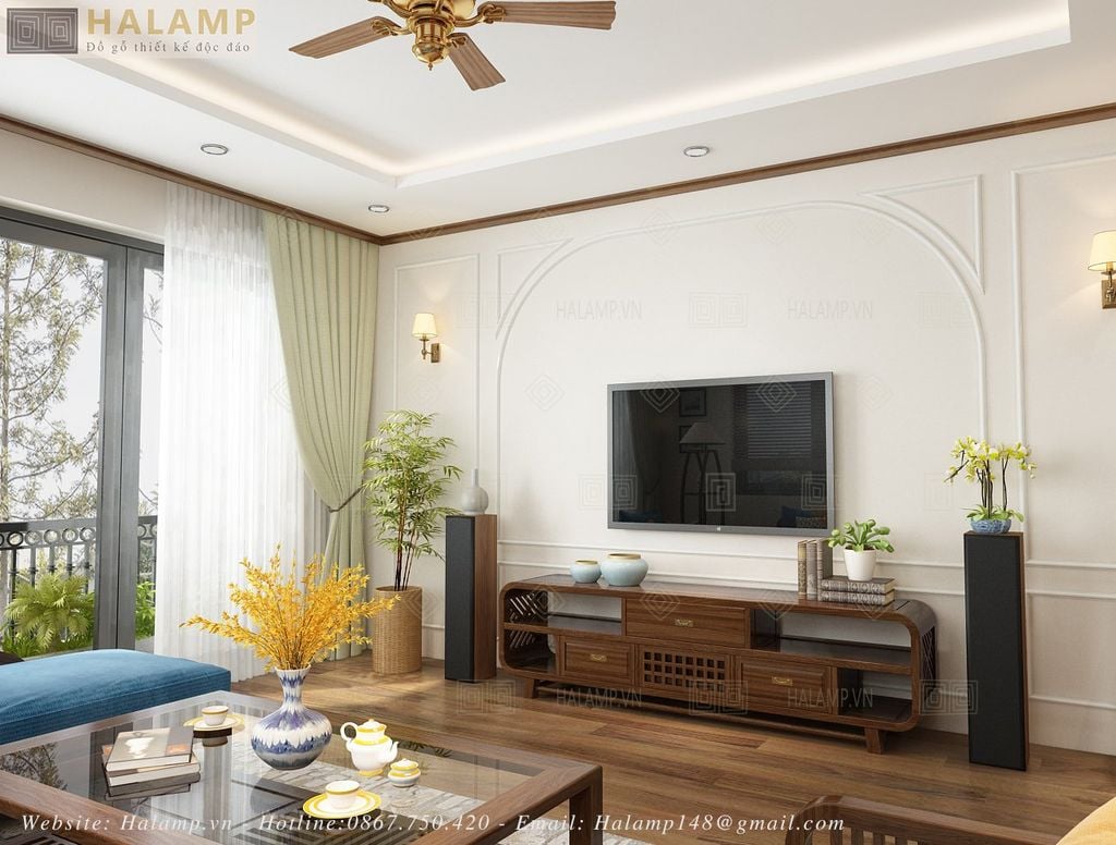 Mẫu kệ ti vi gỗ tự nhiên đẹp cho nhà liền kề