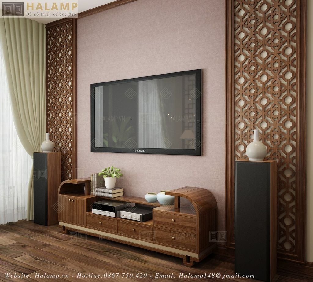 kệ ti vi kết hợp vách trang trí