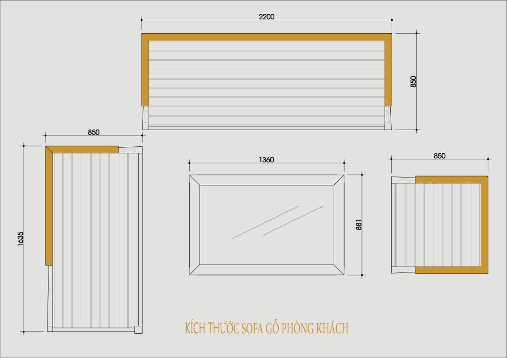 Kích thước sofa gỗ phù hợp với không gian tân cổ điển hiện đại SF015