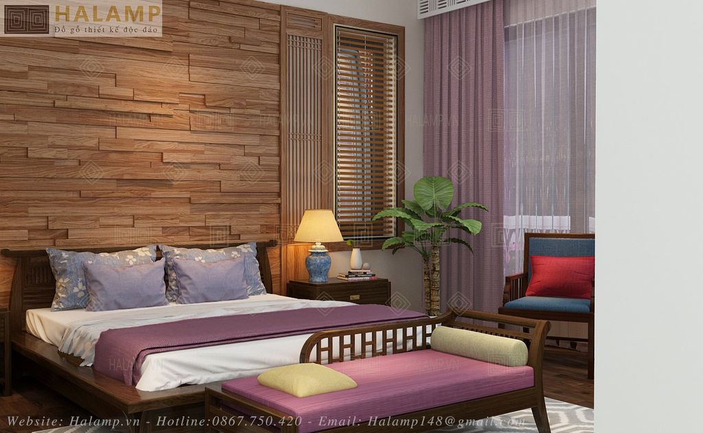 Hình ảnh giường ngủ gỗ tự nhiên trong không gian phòng ngủ