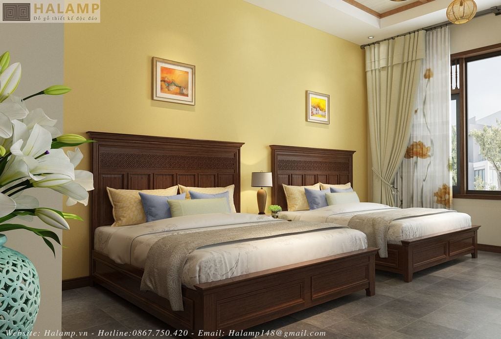 Hình ảnh mẫu giường gỗ tự nhiên phòng ông bà