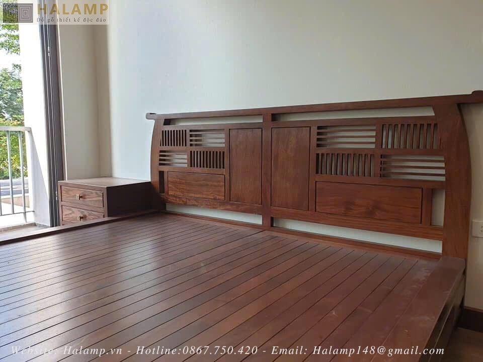 Hình ảnh giường ngủ thi công với gỗ Gõ tự nhiên