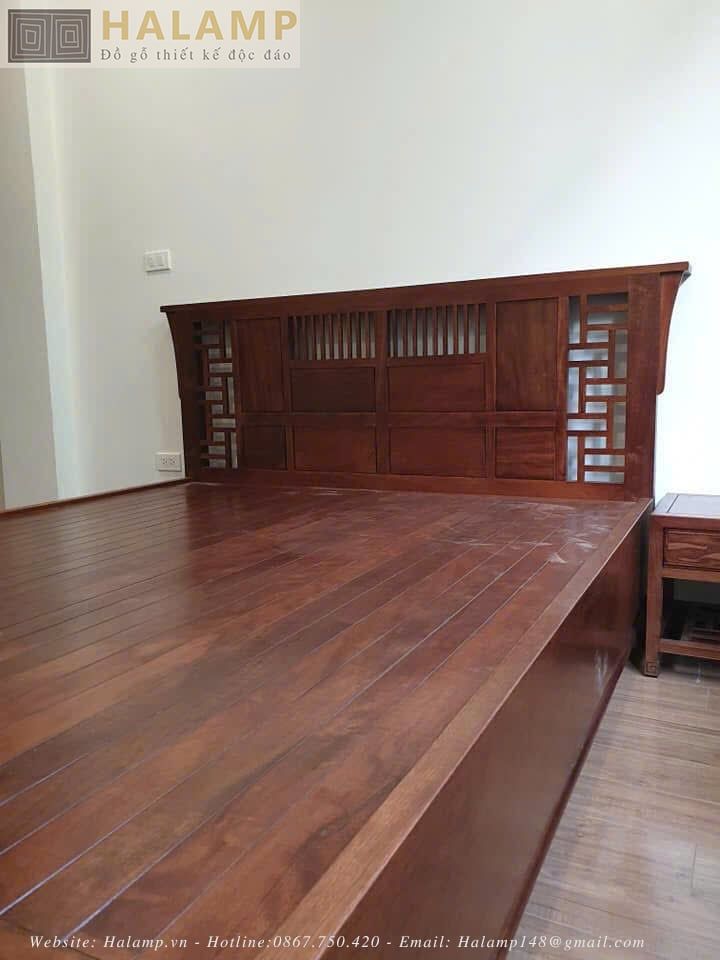 Hình ảnh giường ngủ thi công với gỗ Gõ tự nhiên