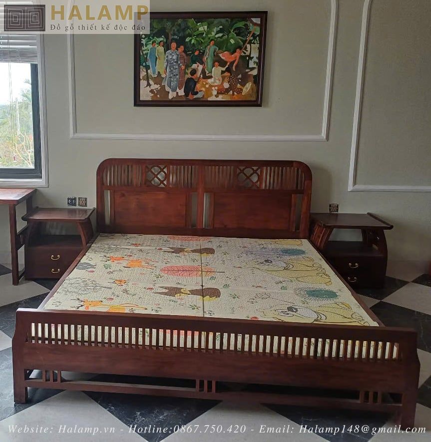 Hình ảnh giường ngủ thi công với gỗ Gụ tự nhiên