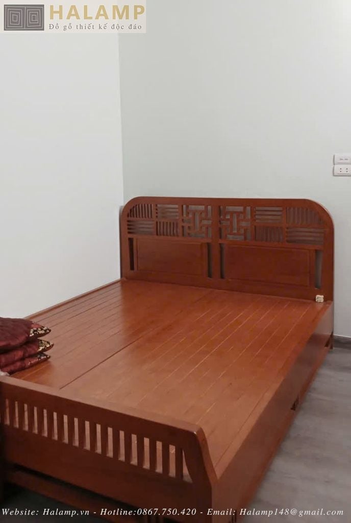 Hình ảnh giường ngủ thi công với gỗ Sồi tự nhiên