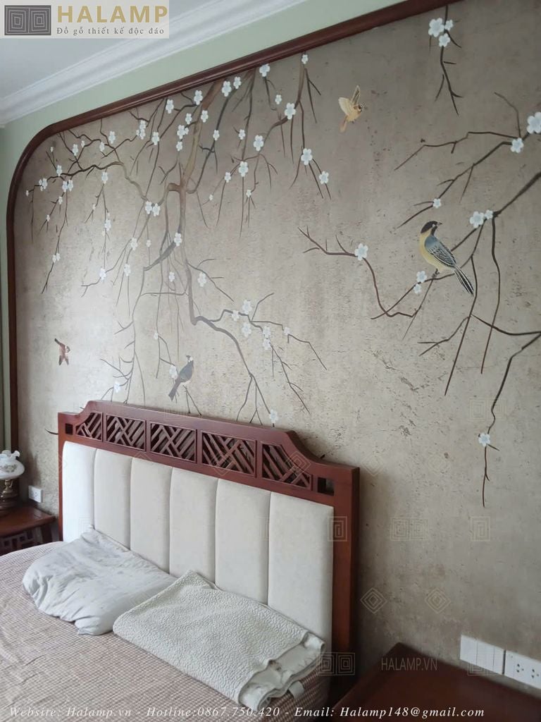 Hình ảnh giường ngủ gỗ tự nhiên bọc đầu giường