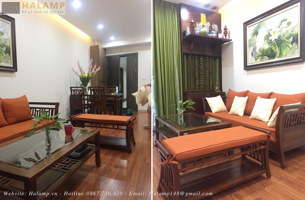 Đệm ghế màu cam đất trong bộ ghế sofa