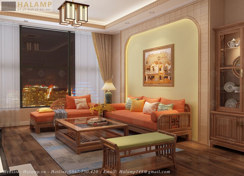 đệm ghế mầu cam trong bộ ghế sofa