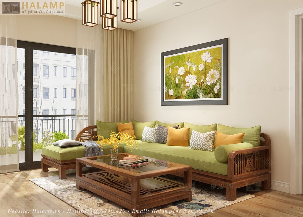 Màu sắc bức tranh ăn nhập với màu đệm ghế sofa