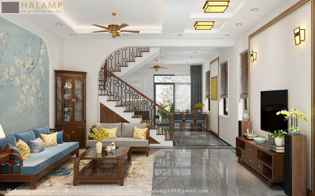 Không gian phòng khách nhà phố mặt tiền 5m
