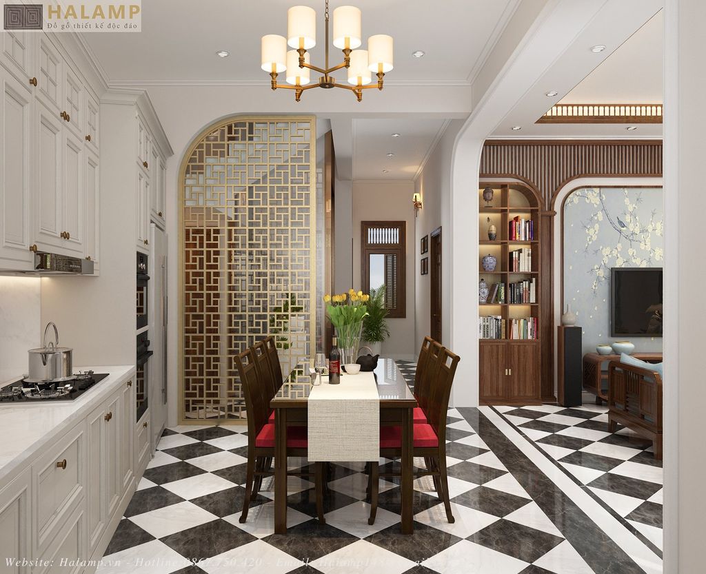 Thiết kế vách ngăn phòng ăn phong cách indochine