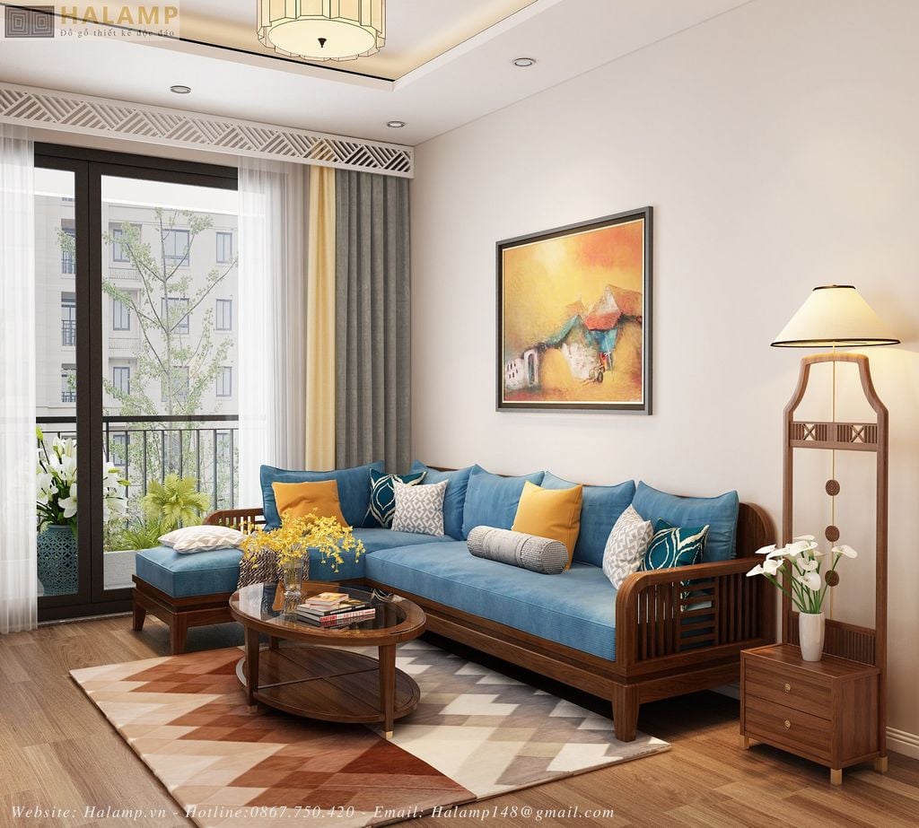 Mẫu sofa góc gỗ tự nhiên đẹp cho phòng khách chung cư