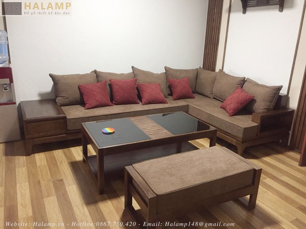 Bộ sofa chữ L phòng khách gỗ Sồi