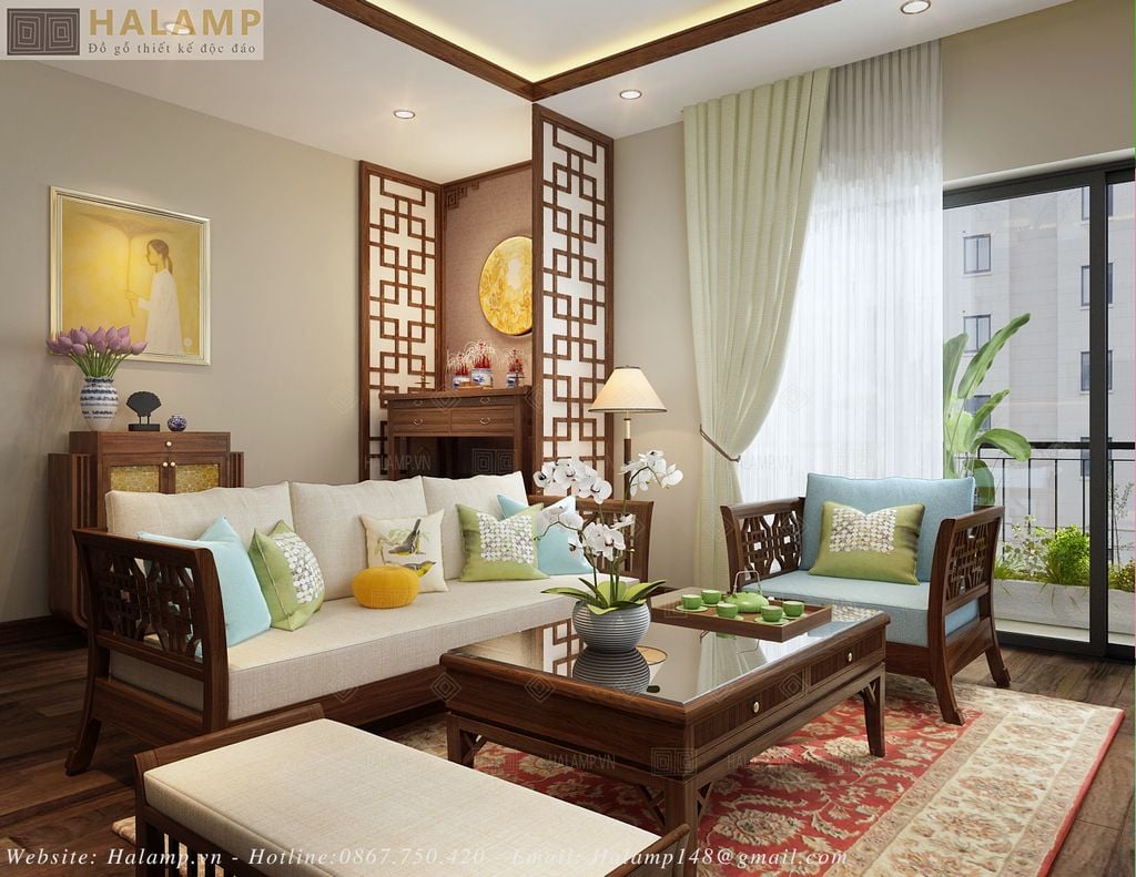 Sofa gỗ tự nhiên nội thất phong cách Việt