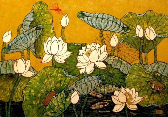 Tranh Sen trong nội thất phong cách Việt