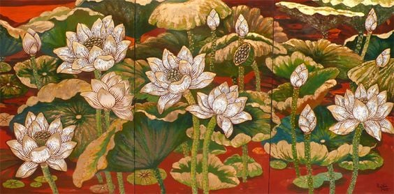 Tranh Sen trong nội thất phong cách Việt