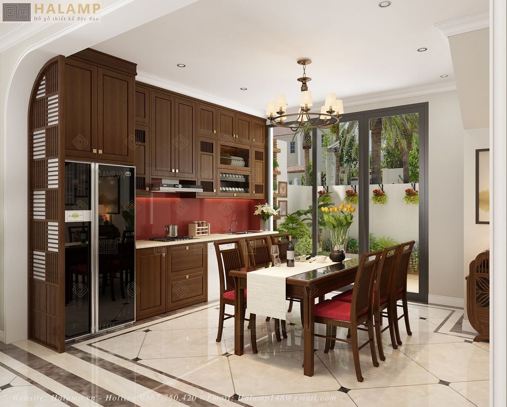 Tủ bếp gỗ tự nhiên nội thất phong cách Việt