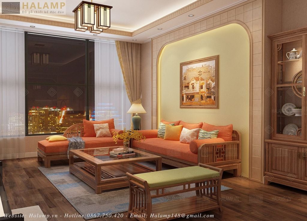 Bộ sofa gỗ tự nhiên đẹp cho phòng khách chung cư