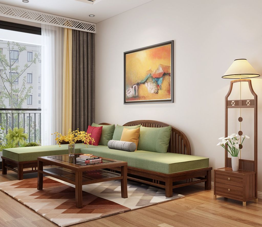 Mẫu sofa góc gỗ Óc Chó Halamp SF002