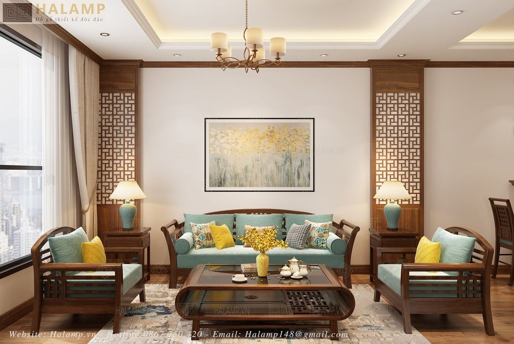 Sofa chân cong gỗ tự nhiên SF014 phù hợp phòng khách rộng