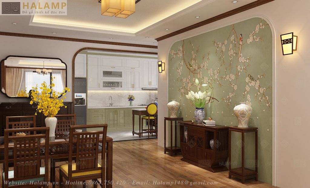 Góc nhìn từ phòng khách sang khu bếp