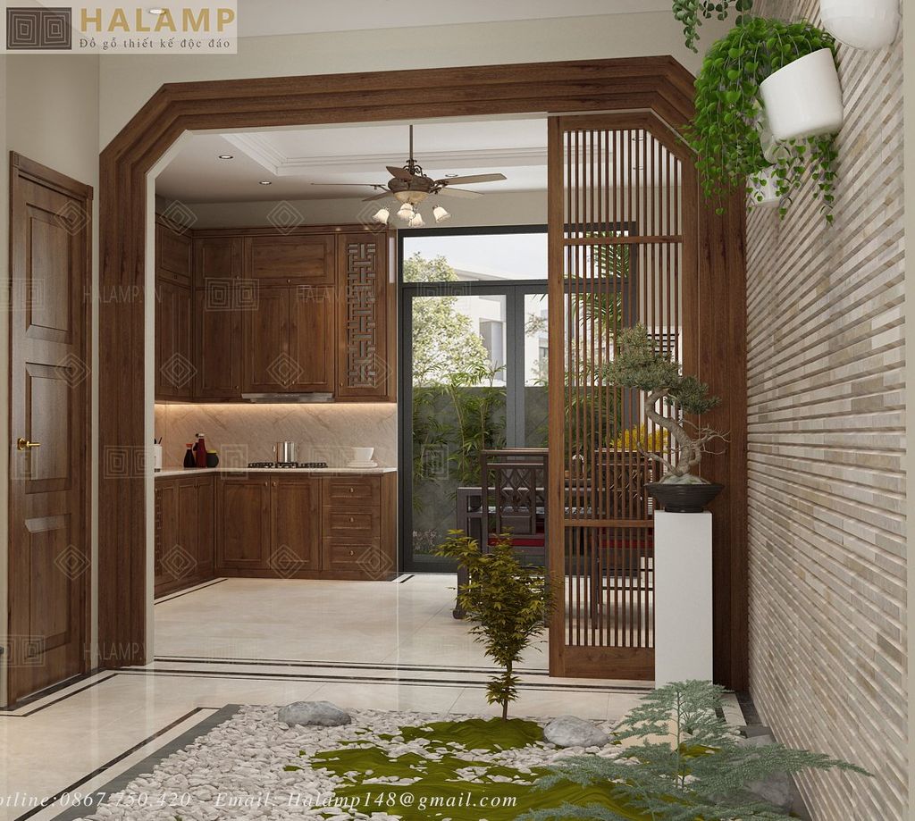 Thiết kế vách ngăn phòng kết hợp che bàn ăn