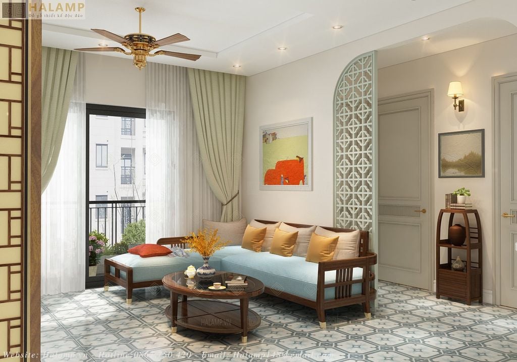 bộ sofa góc gỗ tự nhiên phù hợp cho chung cư nhỏ