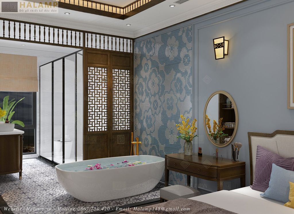 thiết kế nội thất phòng ngủ phong cách indochine