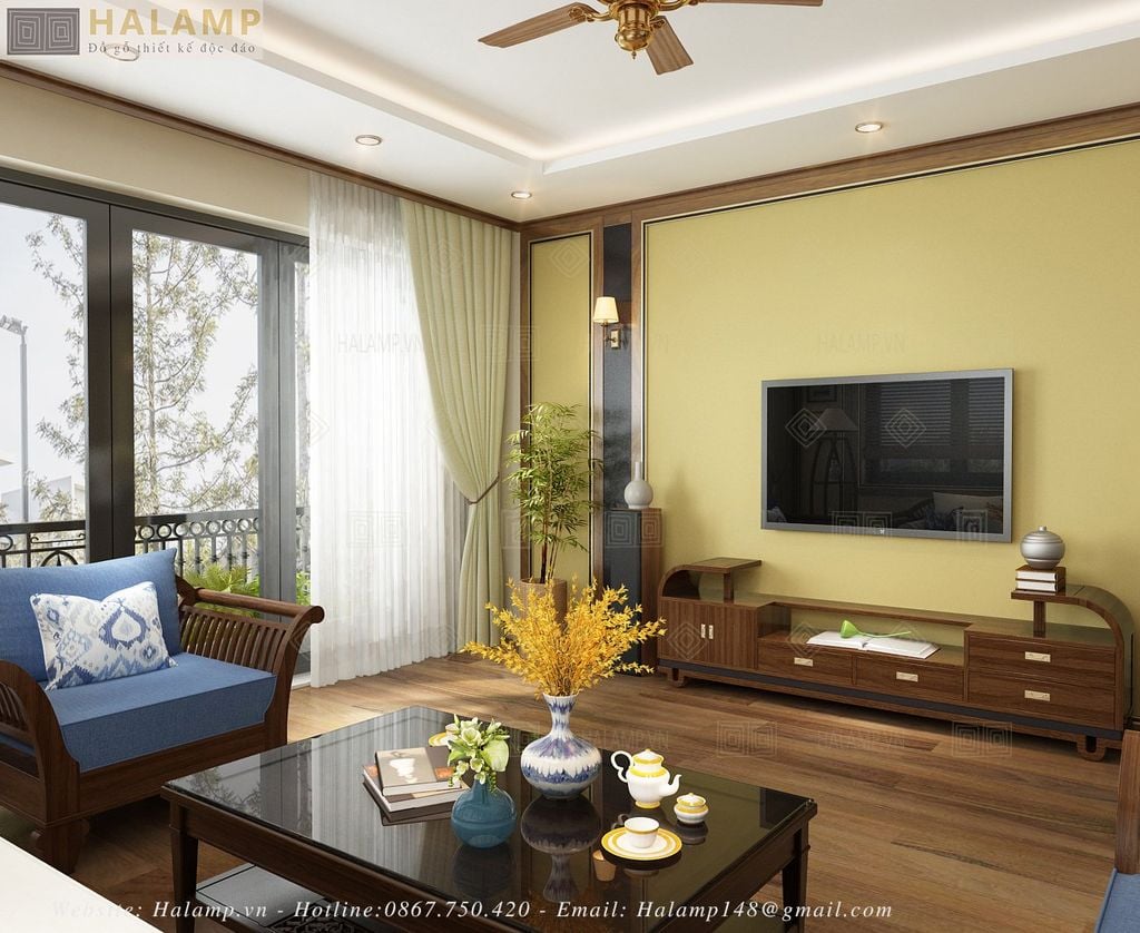 Mẫu kệ ti vi gỗ tự nhiên đẹp cho nhà liền kề