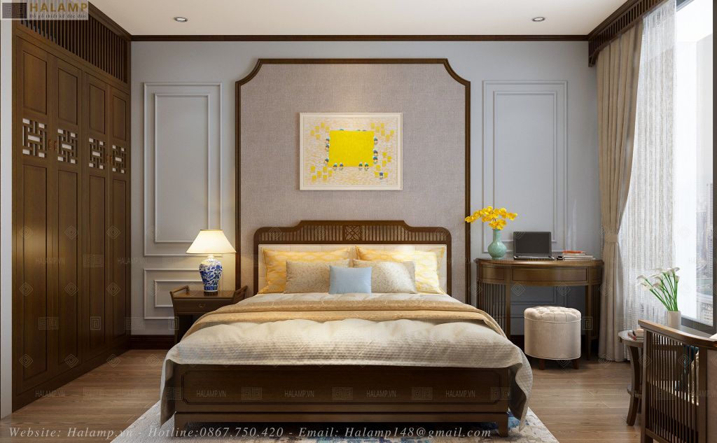 thiết kế nội thất phòng ngủ phong cách indochine