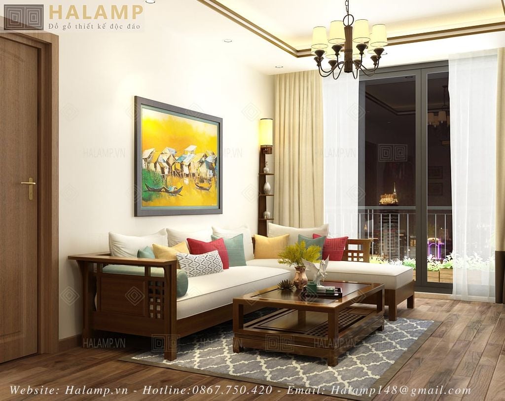 Mẫu sofa chữ L sofa góc tay vuông gỗ tự nhiên