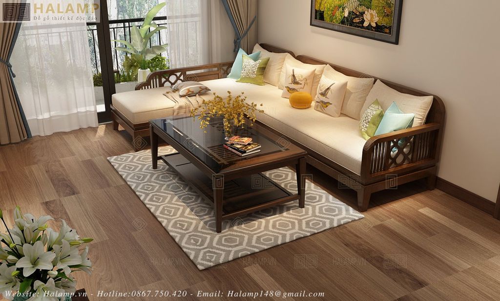Bộ sofa góc gỗ tự nhiên được may đo theo kích thước