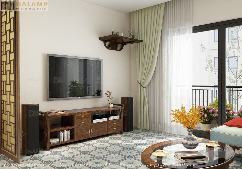 đồ gỗ kệ ti vi và bàn thờ treo tường gỗ tự nhiên