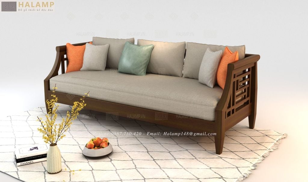 Mẫu sofa văng ghế dài gỗ tự nhiên phong cách grandbois