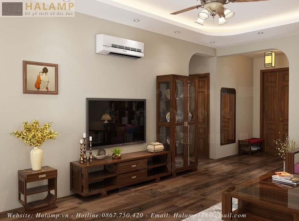 kệ ti vi kết hợp kệ trang trí gỗ tự nhiên